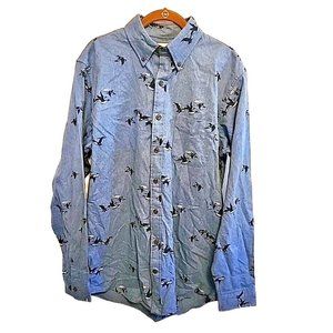 Medium Tall Lands End X Blake Shelton Flannel Button Down Shirt Ducks Geese Blue